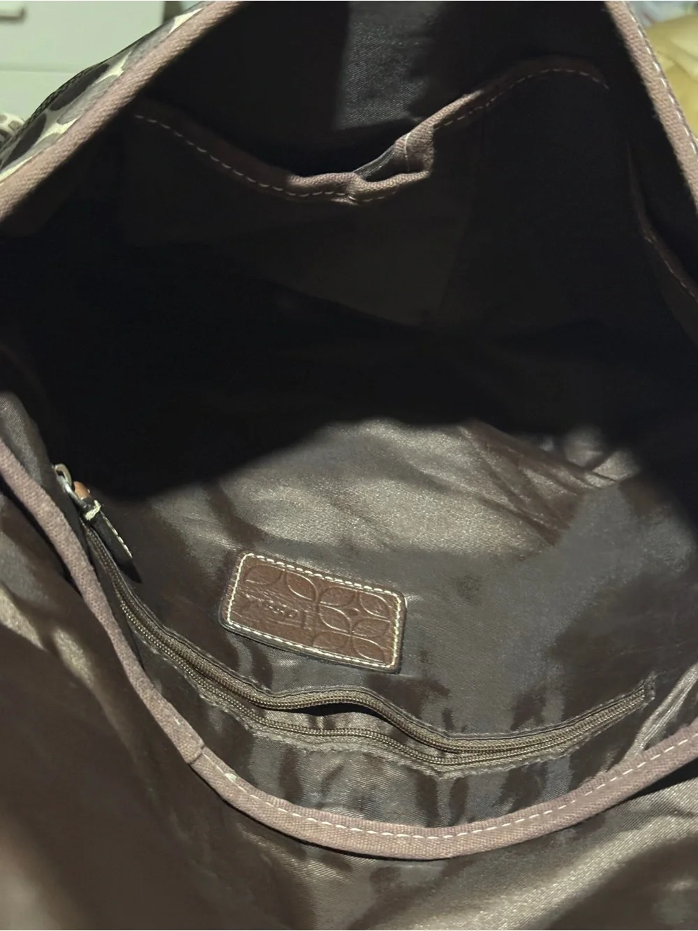 Fossil Brown & Cream Patterned Messenger Bag crossbody computer bag